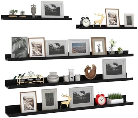 Giftgarden 47 Inch Long Floating Shelves for Wall Set of 5, Black Wood Wall Shelves for Bathroom, Bedroom, Kitchen, Livi