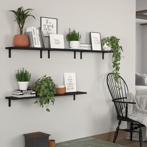 DOLLFIO Floating Wall Shelves, Decor & Storage, Black, 16.5'', 5Pcs