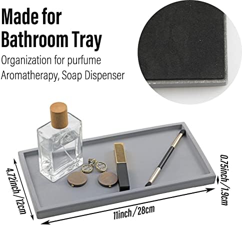 FREELOVE Concrete Countertop and Vanity Tray – Small Soap Dispenser Bottles Makeup Organizer Perfume Candle Key Trinket 