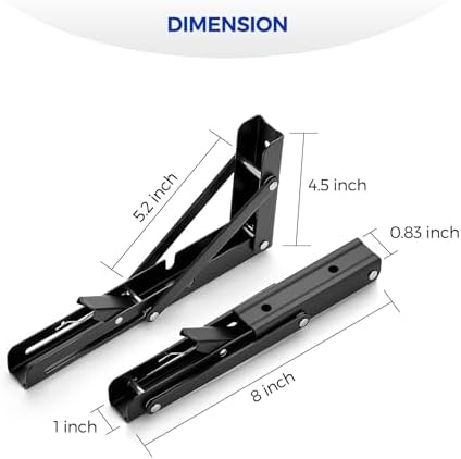 Ravinte Matte Black Folding Shelf Brackets, 8 Inch, 4 Pack