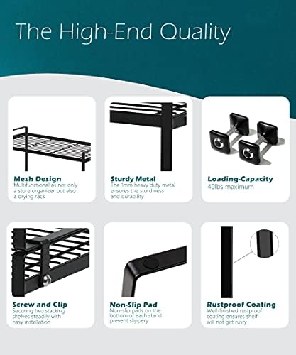 Shantton Cabinet Shelf Organizer, Pantry Shelf Rack, Black 16x8.3x7.3