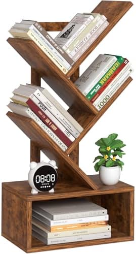 SHEEPAM 5 Tier Tree Book Case, Small Bookshelf with Shelf