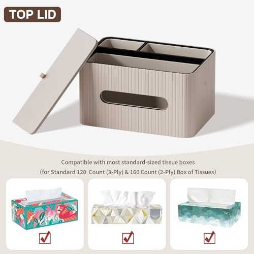 KINGFOM Leather Tissue Box Cover with Storage Tray, Decorative Tissue Box Holder Organizer for Office Desk, Bedroom & Ni