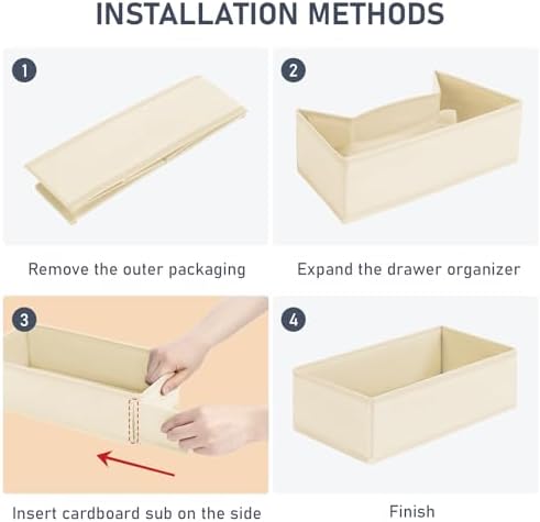 DIMJ Drawer Organizer Clothes - Underwear Organizer Small Sock Organizer Closet Organizers and Storage Box Dresser Drawer Dividers for Baby Clothes, Bra, Socks, Belt, Tie, Set of 9, Beige