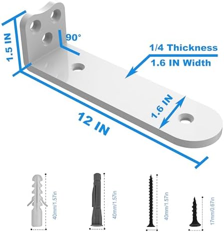 Eurydice Heavy Duty Floating Shelf Brackets, 1/4 in Thick 12 in 6Pack White