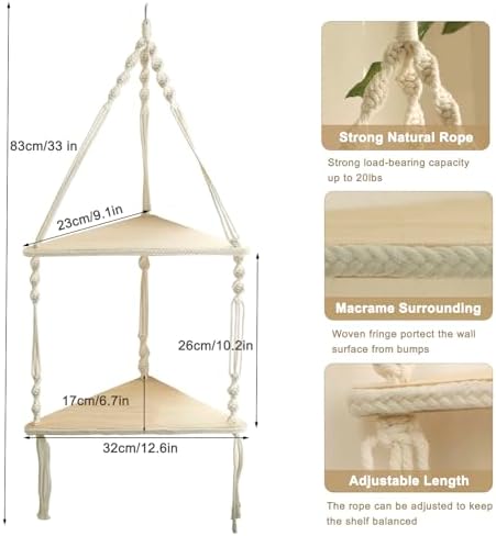 Artilady Corner Shelf Macrame Wall Hanging, Boho Wood Storage Wall Decor