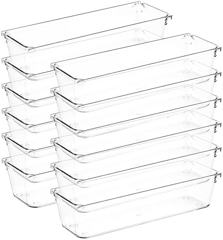 12 Pack Drawer Organizers, 3"X 9" Clear Acrylic Storage Bins