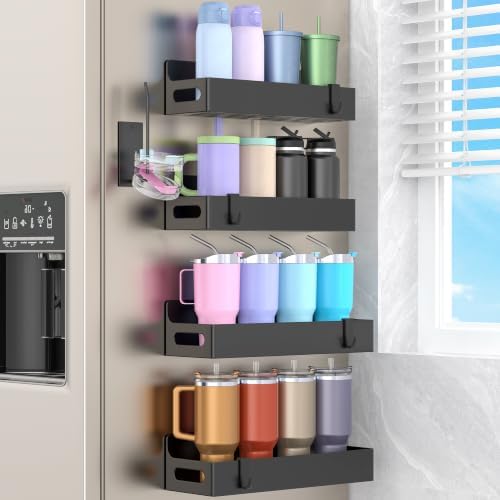 HuggieGems Magnetic Water Bottle Holder for Fridge Black, 4 Pack