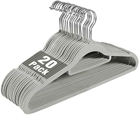 20 Pack of Grey Velvet Non-Slip Suit Hangers with 360°Swivel Hook - Heavy Duty, Space Saving, and Perfect for Adult Clothing.