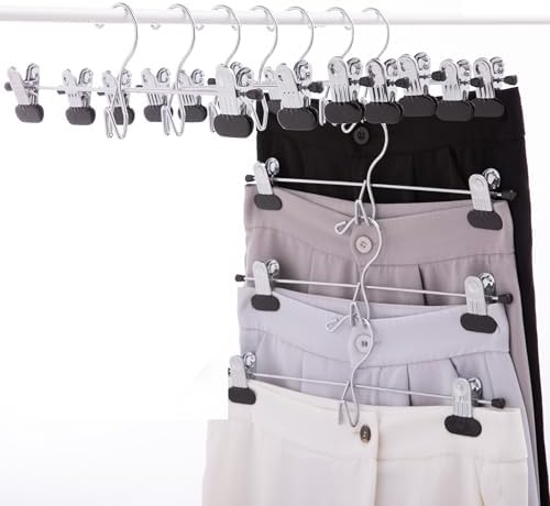 13 Inch Black Heavy Duty Add-on Stackable Metal Hanger for Trousers Pants Skirt with Extra Strong Clips Pack of 20