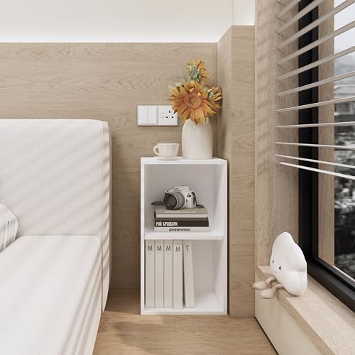 2 Cube Storage Organizer, Small Cube Shelf, Wooden Short Bookshelf White