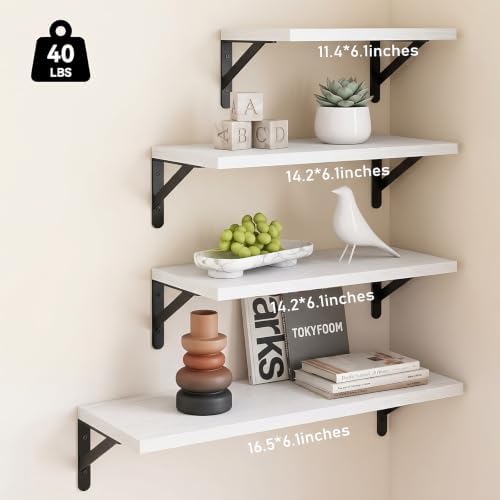 YGEOMER 4 Different Sizes Floating Shelves for Wall Decor, Rustic White