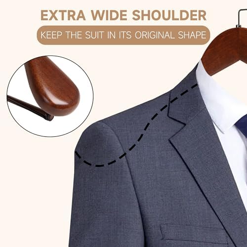 Wide Shoulder Wooden Hangers with Locking Bar, Walnut, 2-Pack