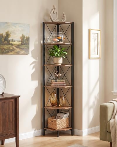 CHOEZON 6-Tier Corner Shelf, Corner Bookcase, 66.9" Tall Vertical Display Rack, Plant Stand, Open Storage Shelf, for Liv