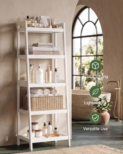 SMIBUY Bamboo Ladder Bookcase, Bathroom Storage Rack Organizer, 4 Tier and 5 Tier Freestanding Plant Display Stand Space
