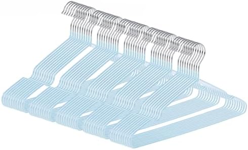 Ultra-Thin Metal Hangers, 50 Pack Non-Slip PVC Coated Space Saving Clothes Hangers for Closet, 16 inch Wide for Suits, Dresses, Jackets（Blue）