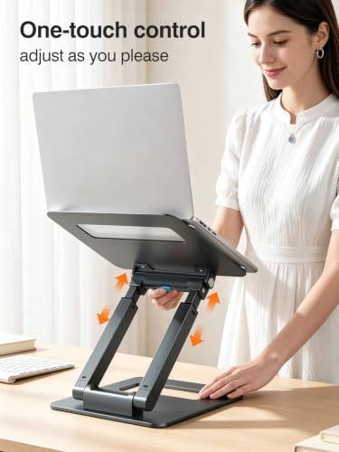 tounee Laptop Stand for Desk Adjustable Height, Telescopic Computer Stand with Pull Out Design Ergonomic Laptop Riser Fi