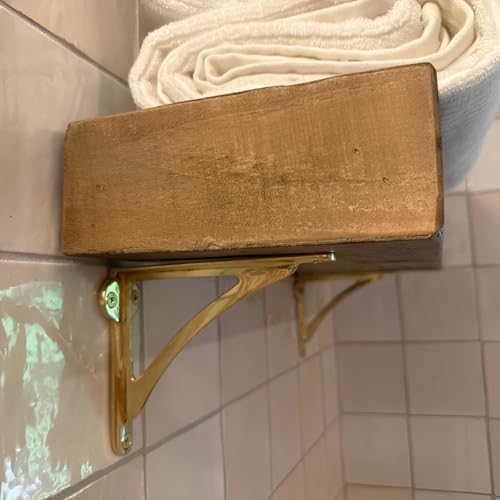 STYLENT Decor Decorative Brass Shelf Bracket, Heavy Duty and Antique Shelf Bracket for Shelving Modern L Shaped Design (