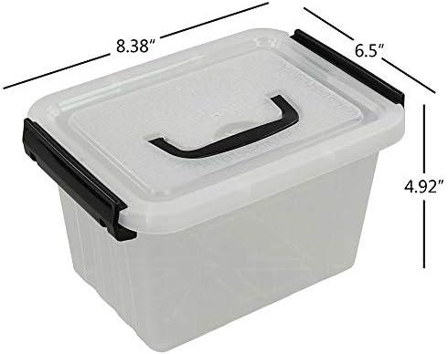 Idomy 6-Pack Tiny Clear Latch Boxes with Handle, 2.5 Quart Storage Bin