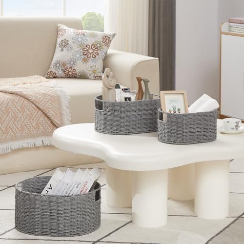 Vagusicc Wicker Storage Basket, Set of 3 Hand-woven Storage Baskets for Organizing, Round Large Wicker Baskets for Stora