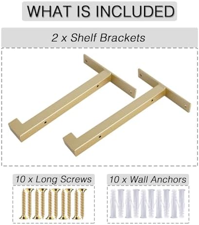 OVOV 4 Pack Heavy Duty Shelf Brackets 8 Inch Metal Shelf Supports Gold