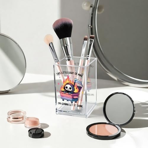 This Little Light Of Mine I'm Gonna Let It Shine Acrylic Cosmetic Pencil Pen Holder Cup, Dumpster Fire Pen Holder Cup, Cute Grim Reaper Gifts, Mental Health Gifts for Women Men Colleague Teacher