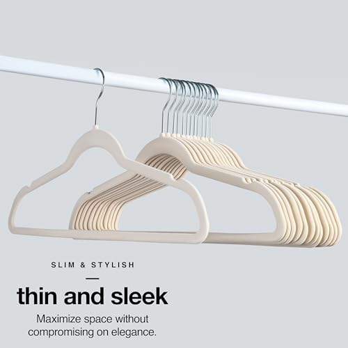 Home-it Premium Velvet Hangers 50 Pack - Ivory Suit Hangers Non Slip - Heavy Duty Clothes Hangers for Closet, Jacket, Shirt, Pants and Suit, Hook Swivel 360 - Ultra Thin
