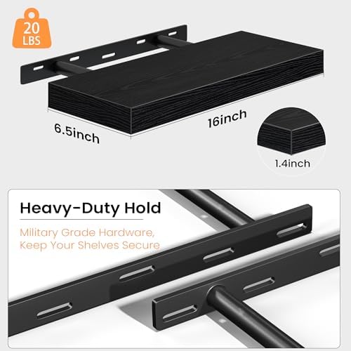 Fun Memories Floating Shelves for Wall 16 Inch, Set of 2 – Wall-Mounted Storage & Display Shelf with Invisible Bracket, 