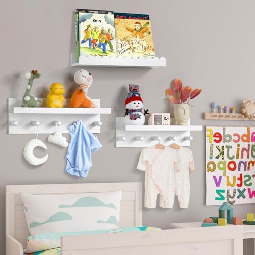 Nursery Floating Book Shelves for Bedroom Wall, Set of 4, Wavy