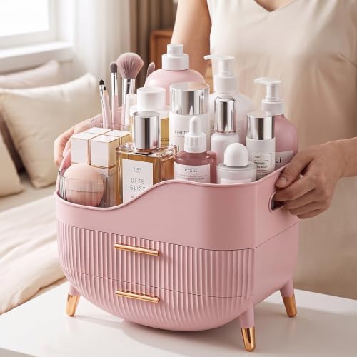 Pajiriona Makeup Organizer and Skincare Organizer with 2 Drawers and Handle