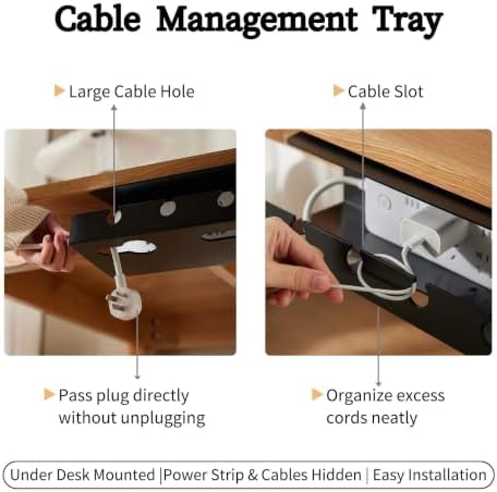 Ovanmexis Under Desk Cable Management Tray, 2-Pack, Black