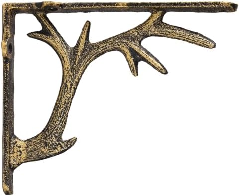 1PCS Cast Iron Deer Antler Wall Shelf Bracket, 6.2in (H),Black & Gold