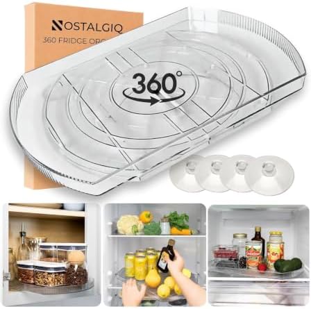 NOSTA Home Rotating Lazy Susan for Refrigerator - Square Lazy Susan - Rectangular Fridge Lazy Susan Organizer - 360° Rot