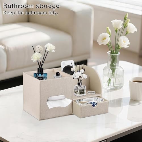 PU Leather Tissue Box Cover Square with Drawer Storage and Tray on Top
