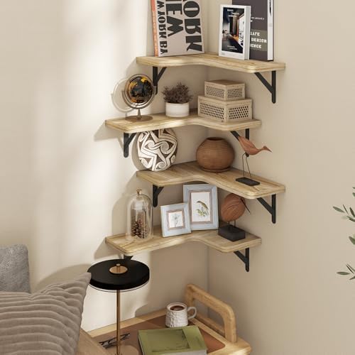 Venusmiles Corner Floating Shelves Set of 4, Wall Mounted L-Shaped Storage - Maximize Unused Corner Space in Bathroom, K