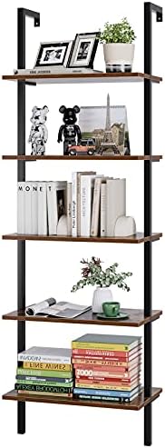 HHS 5 Tier Ladder Shelf, Wall Mounted Bookcase Dispaly Storage Rack Plant Flower Stand for Home Office, 23.6 x 7.3 x 72.
