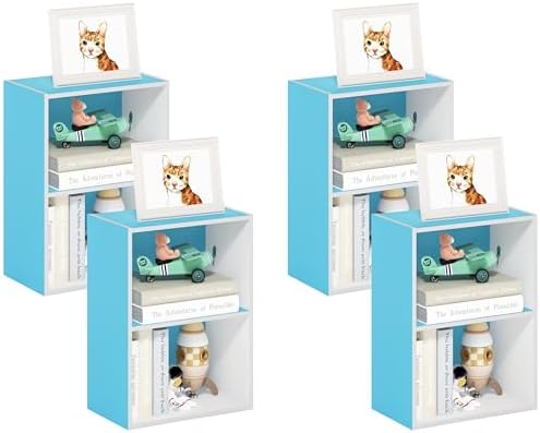 Furinno Luder Bookcase/Book/Storage, 2-Tier, Light Blue/White (Pack of 4)