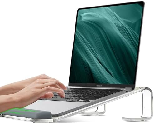 JCZT Clear Acrylic Laptop Stand for Desk, Laptop Riser with Wrist Rest
