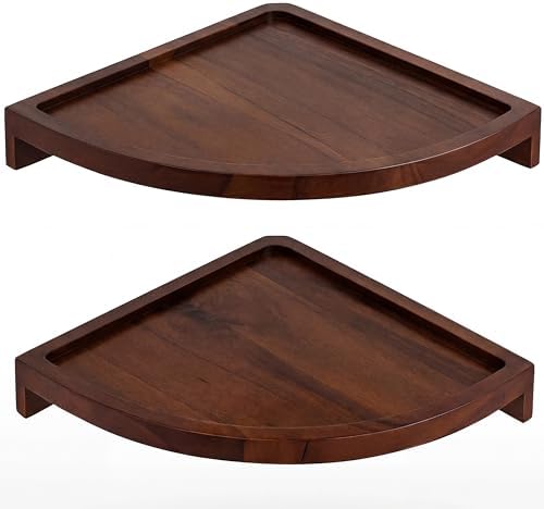 Demigo Round Floating Corner Shelves, Dark Brown Wall Shelf, Set of 2