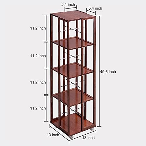 COPREE 5 Tier Rolling Bookcase, Bamboo 360 Rotating Bookshelf, Freestanding Storage Organizer Holder Book Rack with Whee