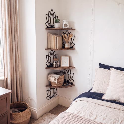 4 Tier Black Lotus Wall Mount Corner Shelves Floating Corner