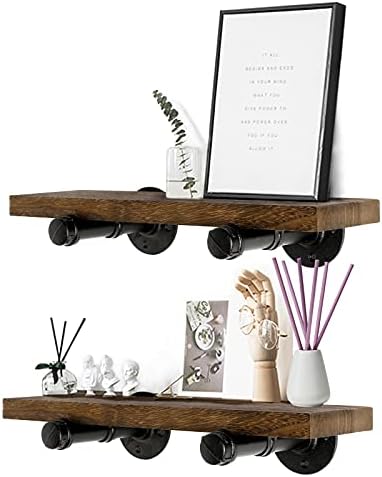 3/4" Industrial Black Iron Pipe Shelf Brackets, Rustic Wall Mounted DIY Shelving Brackets Hanging Custom Pipe Brackets f