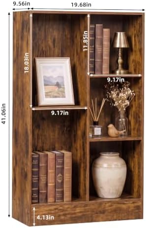 YAHARBB 3 Tier 5 Cube Thin Storage Organizer, Small Shallow Bookcase,Brown