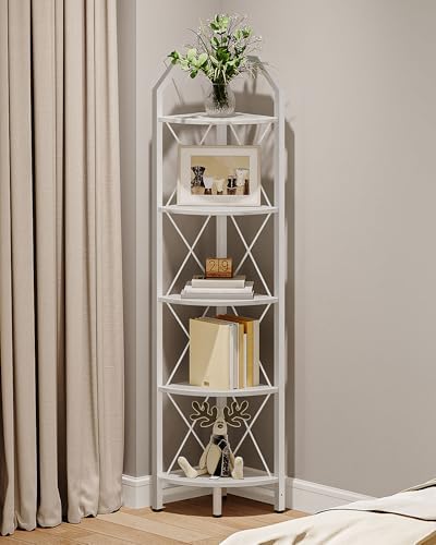 CHOEZON 5-Tier Corner Shelf, Industrial Corner Bookshelf, 59.4" Corner Storage Stand, Plant Stand Display Shelf, Corner 
