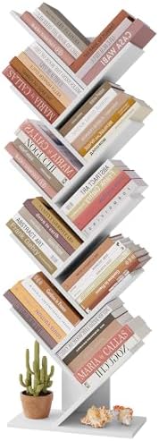 Hoctieon 10 Tier Tree Bookshelf, 10 Shelf Bookcase, Free Standing Tree Bookcase, Display Floor Standing Shelf for Books,