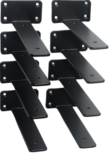 8 Pack - 7 inch Black Hidden L Shelf Bracket (1/5 Inch Thicked) Iron Floating Shelf Brackets Rustic Industrial Metal Bra