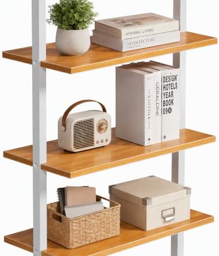 SogesHome Industrial Wall-Mounted Ladder Shelf, 5-Tier Modern Bookshelf with Industrial Metal Frame, Bookcase Organize P