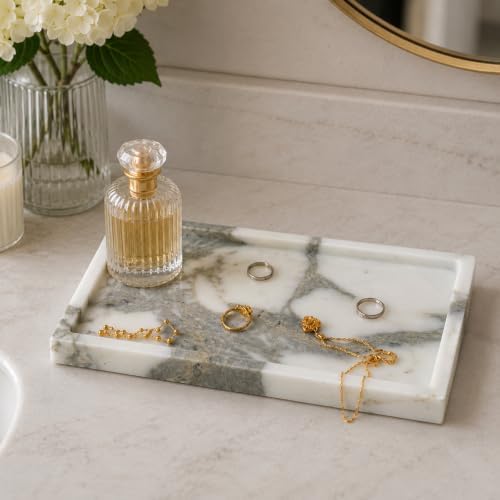 Arabescato Marble Vanity Tray, 9.8"x5.9"