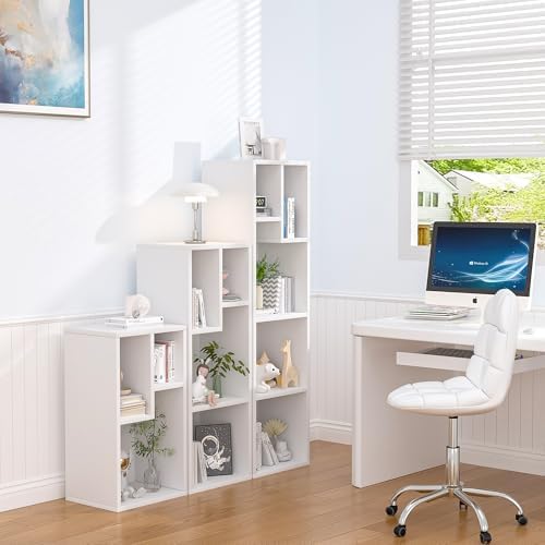 VECELO 4-Tier Bookcase, Modern Storage Cabinet with Height Difference Shelves for Standard Textbooks, 5 Cubes, Vertical 