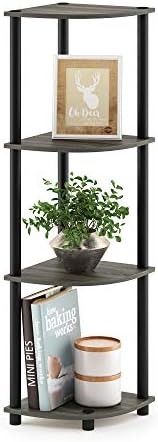 Furinno TURN-N-TUBE Corner Shelf, 4-Tier Corner Bookshelf, Display Storage Shelves with Open Shelves, for Organization a